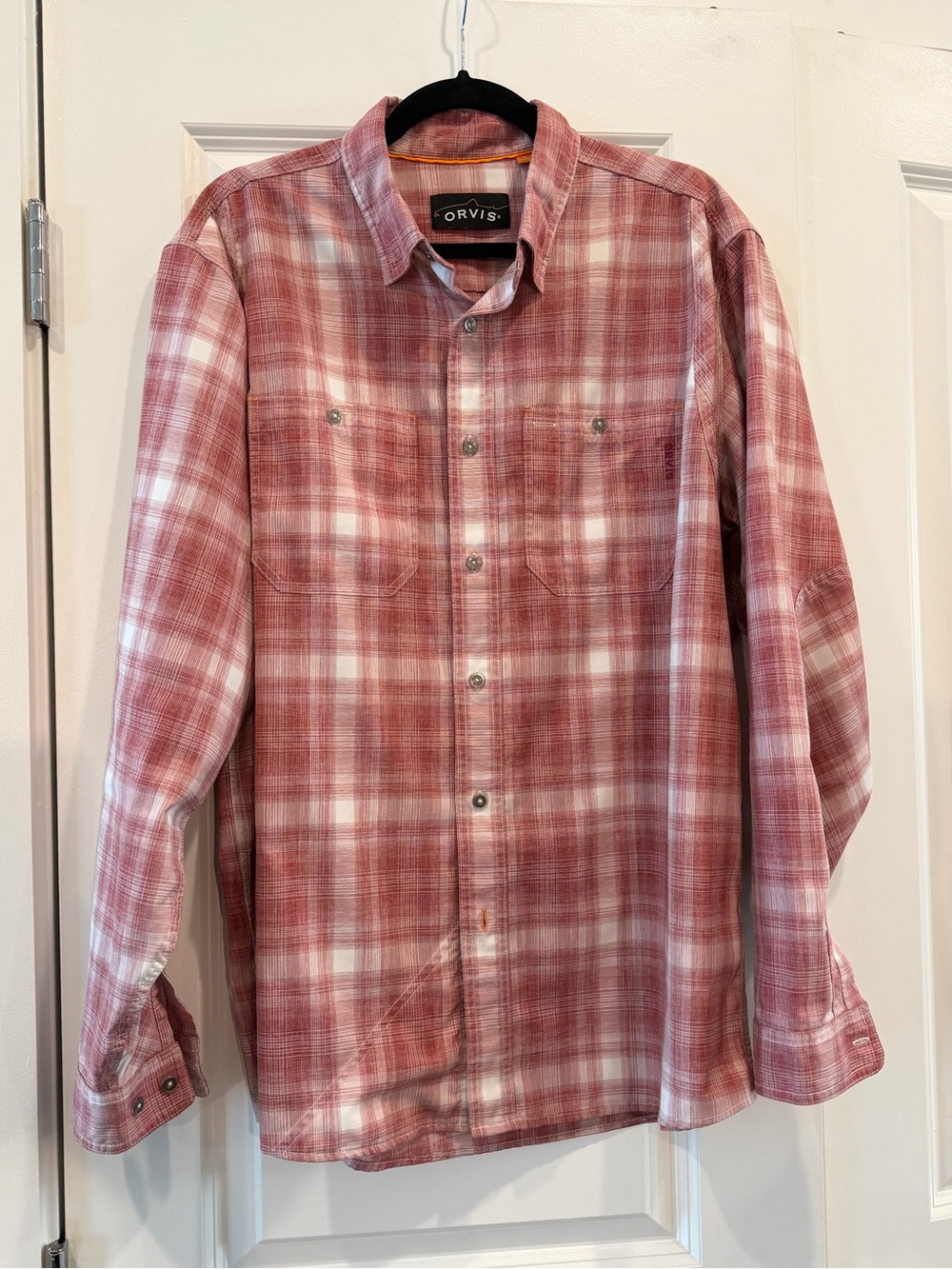 Orvis Men's Lightweight Red and White Plaid Button-Down Shirt